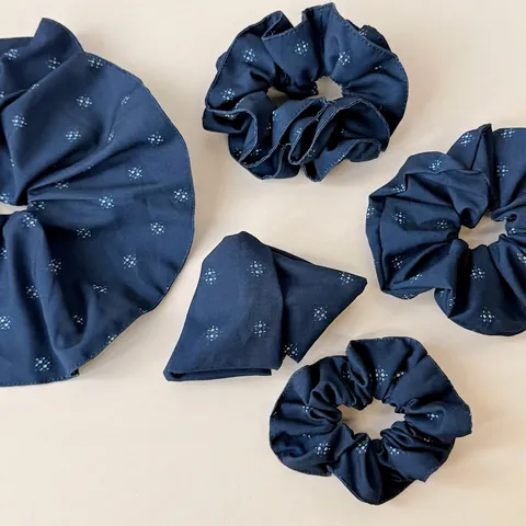 Elastico per Capelli in Tessuto Floreale Blu Navy Stile Coreano con Stelle Molla per Capelli a Triangolo Accessori da Donna