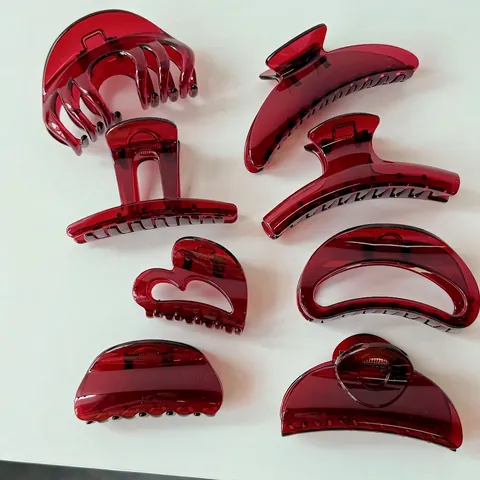 Fermaglio per Capelli Rosso Trasparente in Resina Plastica Semplice Clip a Squalo per Donna Elegante Accessorio per Capelli Versatile