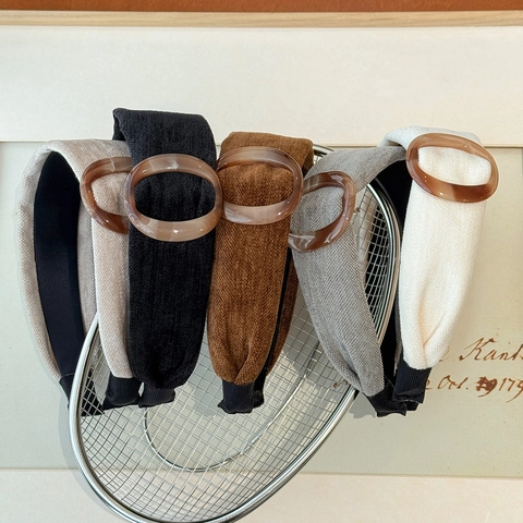 Diadema Ancha de Pana Vintage Con Anillo de Resina Ámbar Estilo Maillard Minimalista Accesorios para el Cabello de Mujer Uso Diario