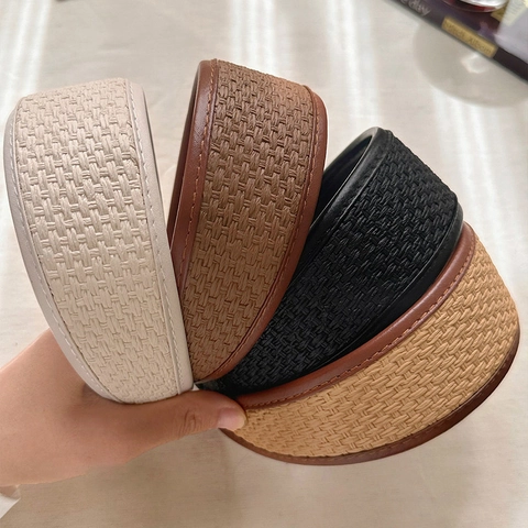 Diadema de Ala Ancha con Textura Tejida Retro para Mujer Borde de Piel Sintética Vintage Color Sólido Elegante Accesorio Pelo