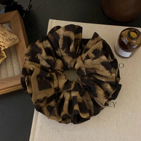Orecchini Scrunchie Oversize Con Stampa Leopardata Vintage Cravatta Per Capelli In Tessuto Stile Coreano Per Accessori Per Capelli Da Donna