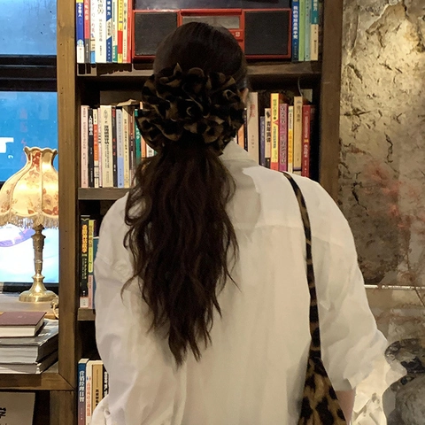 Orecchini Scrunchie Oversize Con Stampa Leopardata Vintage Cravatta Per Capelli In Tessuto Stile Coreano Per Accessori Per Capelli Da Donna