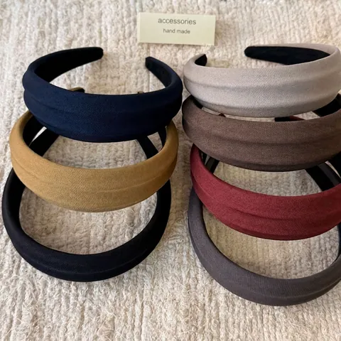 Serre-tête Large Rembourré Rétro Coréen pour Femmes Tissu Sergé Couleur Unie Couronne Haute Bandeau Cheveux Élégant Accessoire