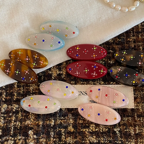 Molletta per Capelli Ovale in Acetato Vintage per Donna Con Motivi a Stella in Strass Colorati Accessorio Capelli Gioielli