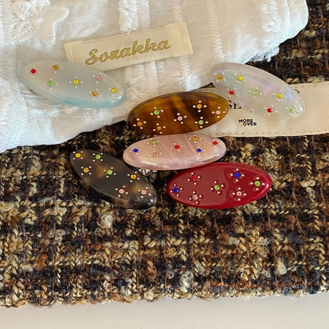 Molletta per Capelli Ovale in Acetato Vintage per Donna Con Motivi a Stella in Strass Colorati Accessorio Capelli Gioielli