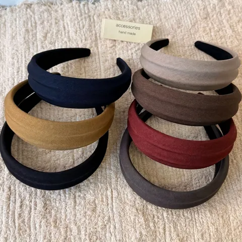 Serre-tête Large Rembourré Rétro Coréen pour Femmes Tissu Sergé Couleur Unie Couronne Haute Bandeau Cheveux Élégant Accessoire