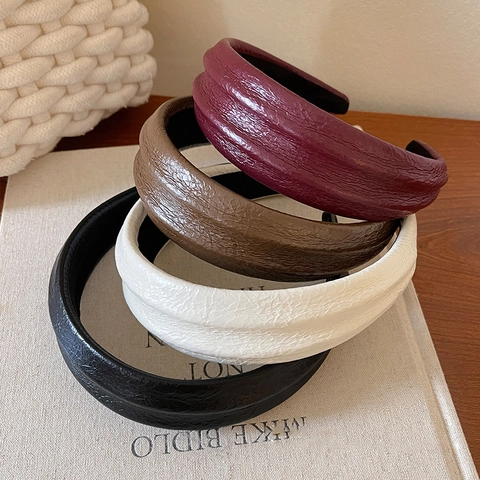 Cerchietto da Donna a Tesa Larga in Ecopelle Increspata Retro Spessa Imbottitura in Spugna Elegante Cerchietto Autunnale