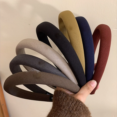 Serre-tête Rembourré de Style Français Rétro pour Femmes Serre-tête en Éponge à Haut de Tête Fait Main Tissu de Couleur Unie Accessoires