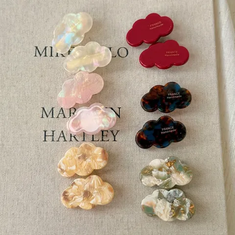 Acetate Cloud Shape Hair Clip For Women Handmade Marble Texture Duckbill Side Clip Fairy Style Hair Accessories Gift