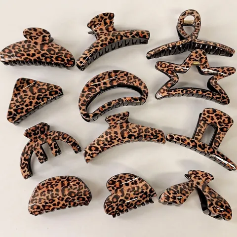 Molletta per Capelli Grande con Stampa Leopardata Vintage Coreana per Donna in Acido Acetico Geometrica Cuore Stella Accessori