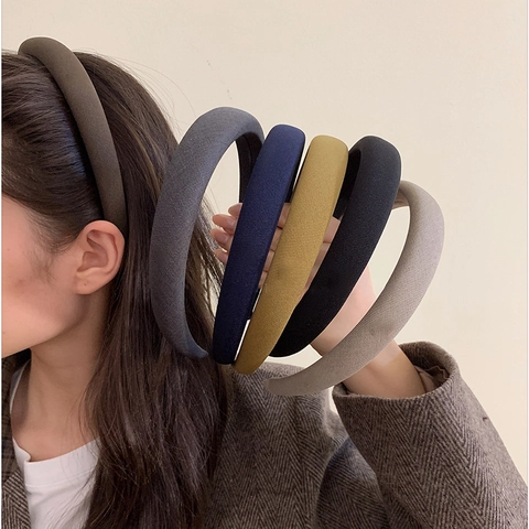 Serre-tête Rembourré de Style Français Rétro pour Femmes Serre-tête en Éponge à Haut de Tête Fait Main Tissu de Couleur Unie Accessoires