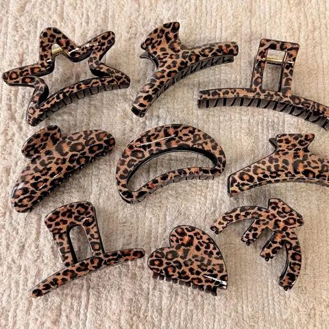 Molletta per Capelli Grande con Stampa Leopardata Vintage Coreana per Donna in Acido Acetico Geometrica Cuore Stella Accessori