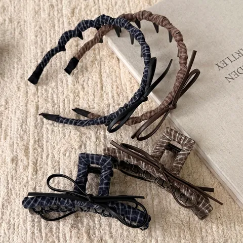 Molla per Capelli Avvolta in Tessuto a Quadri Rétro Fiocco Cerchietto Elastico per Capelli Donna Stile Coreano Dolce Accessori Capelli