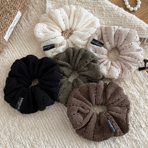 Vintage Knit Fabric Large Scrunchie For Women Elastic Hair Tie Handmade Crochet Hair Band Autumn Winter Hair Accessories