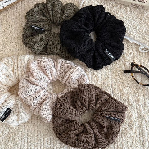 Vintage Knit Fabric Large Scrunchie For Women Elastic Hair Tie Handmade Crochet Hair Band Autumn Winter Hair Accessories