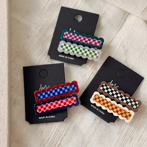 Acetate Checkerboard Wavy Edge Duckbill Hair Clips Sweet Korean Style Daily Wear Headwear Plaid Geometric Elegant Accessory For Women
