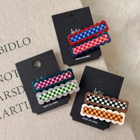 Acetate Checkerboard Wavy Edge Duckbill Hair Clips Sweet Korean Style Daily Wear Headwear Plaid Geometric Elegant Accessory For Women