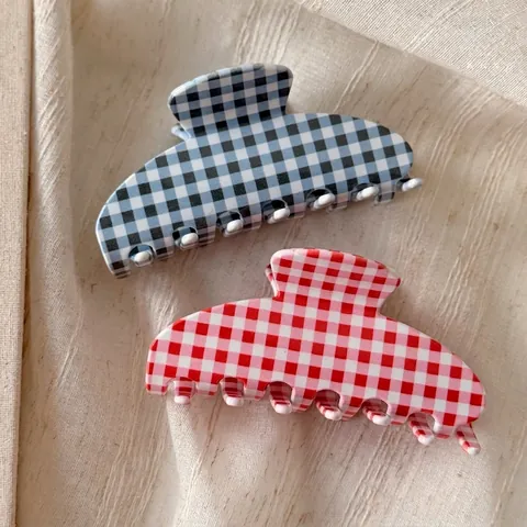 Acetato Capelli Pinza a Quadri Gingham Shark Clip per Donna Grande Clip per Capelli Accessori Capelli Geometrici Quotidiani