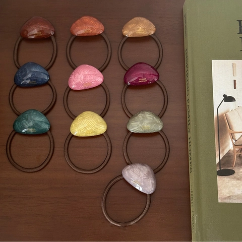 French Retro Handmade Resin Stone Elastic Hair Ties For Women Vintage Marble Pattern Geometric High Elasticity Hair Scrunchies