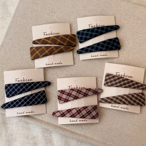 Vintage Plaid Fabric Hair Clips Korean Sweet Checkered BB Snap Clips Handmade Autumn Winter Fringe Clips For Women Daily Hair Accessories