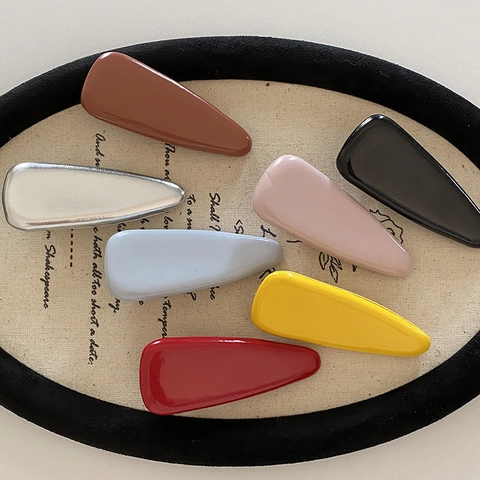 Pinza para el Pelo de Cuero PU Brillante Estilo Coreano Retro Clip de Pico de Pato Gota Horquilla de Color Sólido para Mujer