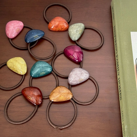 French Retro Handmade Resin Stone Elastic Hair Ties For Women Vintage Marble Pattern Geometric High Elasticity Hair Scrunchies