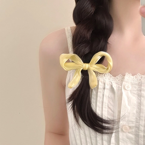 Koreanischer Stil Glänzend Satin Stoff Schleife Haarspange Für Damen Handgefertigte Elegante Haarnadel Entenschnabel-Clip