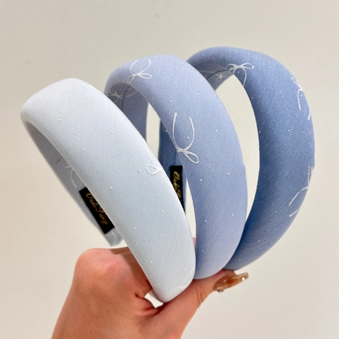 French Sea Salt Blue Fabric Headband Bowknot Pattern Sponge Thickened High Top Hair Accessories For Women Elegant Hairband