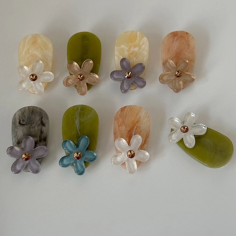 Dolci Fermagli per Capelli a Fiori Coreani con Strass Acetato Texture Marmo Clip a Becco d'Anatra per Donna Accessori Eleganti Vintage