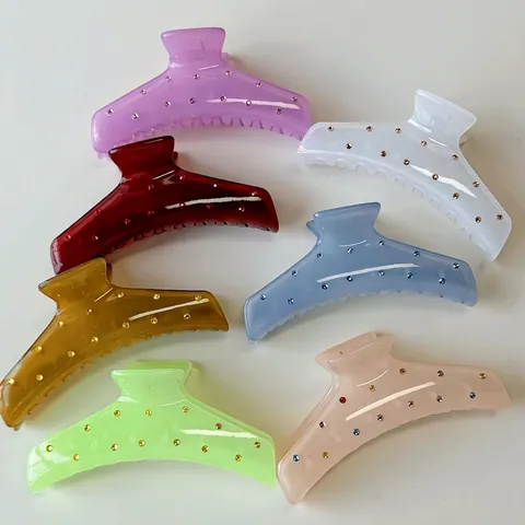 Pinza per Capelli Colorata con Strass Stile Coreano Grande Resina Traslucida Clip Squalo Accessorio Dolce Elegante Donna
