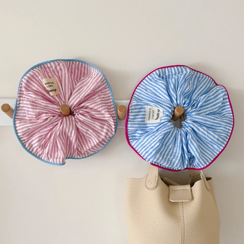 Sweet Fabric Stripe Polka Dot Hair Scrunchies Contrast Color Large Hair Ties For Daily Styling Women Fresh Hair Accessories