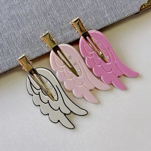 Sweet Angel Wing Hair Clips Rhinestone Acetate Duckbill Clips Korean Style Dopamine Color Hair Accessories For Women Decoration