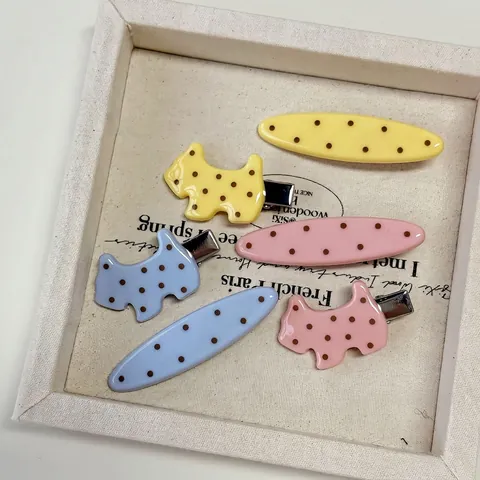 Retro Polka Dot Dog Shape Hair Clip Large Claw Clip For Women Contrast Color Shark Clip Hair Barrette Accessories