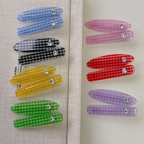 Kariert Herz Haarspange Acetat Strass Gingham Entenschnabel Haarklammer Für Damen Mädchen Koreanischer Stil Süß Elegant Haarschmuck