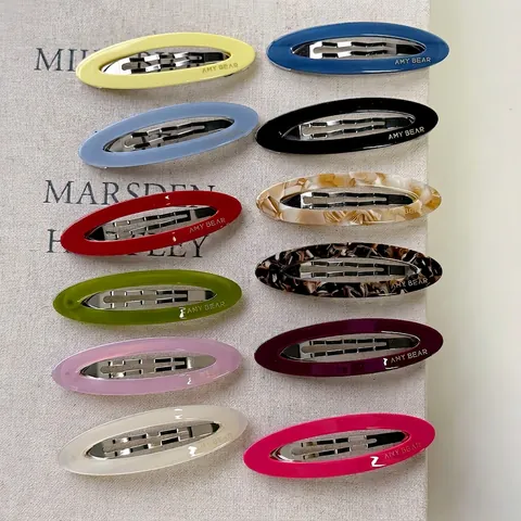 Barrette à Cheveux Ovale en Acétate Rétro Coréen pour Femmes Douce Colorée Creuse BB Clip Amy Bear Impression de Lettres Accessoire