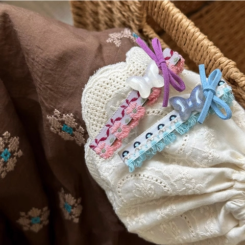 Handgefertigte Vintage Schmetterling Band Stoff Haarspange Süße Bestickte Entenschnabelklemme Glitzer Blumen Haarnadel Für Damen Schmuck