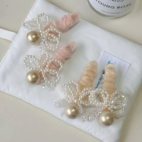 Elegante Künstliche Perle Schleife Haarspange Für Damen Handgefertigt Organza Strass Entenschnabel-Clip Süß Französisch Haarschmuck