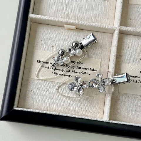 Fermaglio per Capelli Francese Vintage con Strass e Perle Artificiali per Donna in Lega Argento a Becco d'Anatra Accessori Capelli