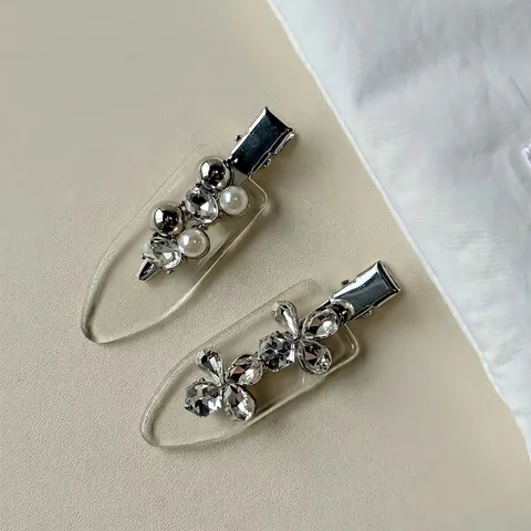 Fermaglio per Capelli Francese Vintage con Strass e Perle Artificiali per Donna in Lega Argento a Becco d'Anatra Accessori Capelli