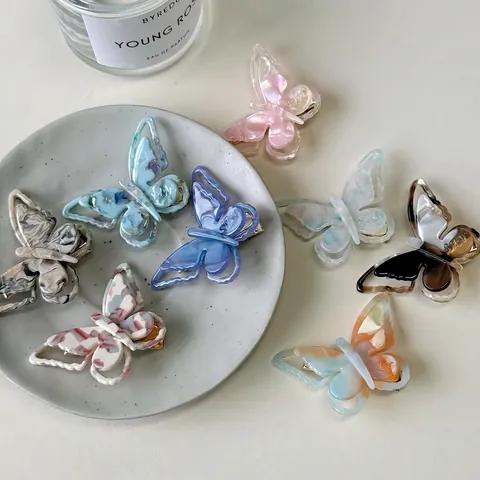 Französischer Schmetterling Haarklammer Acetat Marmor Muster Entenschnabel Clip Elegant Süß Haarschmuck Für Damen Schmuck
