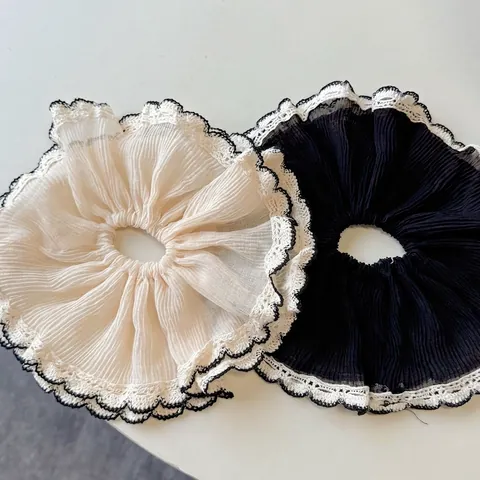 French Elegant Romantic Lace Edge Pleated Scrunchie High Quality Gentle Ponytail Hair Tie Fashion Hair Accessories For Women