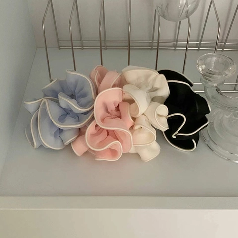 Korean Style Fabric Pleated Scrunchies Contrast Edging Large Hair Rings Elegant Hair Ties For Women Daily Accessories