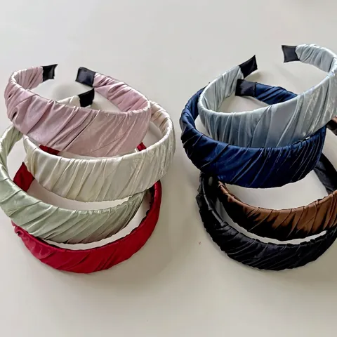 Elegant French Style Ruched Satin Headband Wide Pleated Puffy Hair Band For Women Vintage Solid Color Hair Accessories