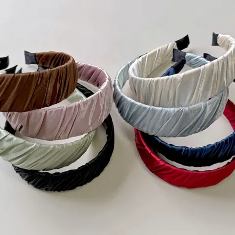 Elegant French Style Ruched Satin Headband Wide Pleated Puffy Hair Band For Women Vintage Solid Color Hair Accessories