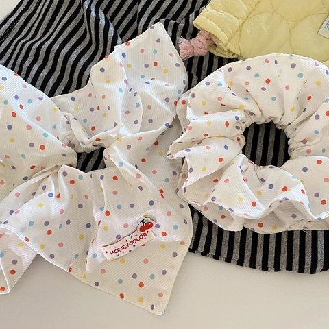 Femmes Doux Multicolore Pois Chouchou Et Bandeau En Tissu Attache Cheveux Haute Élasticité Accessoires Style Coréen