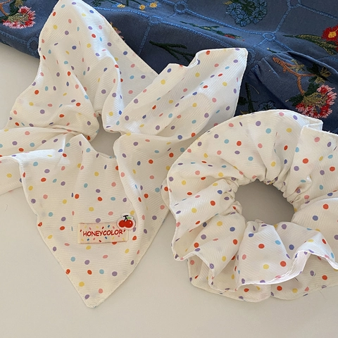 Femmes Doux Multicolore Pois Chouchou Et Bandeau En Tissu Attache Cheveux Haute Élasticité Accessoires Style Coréen