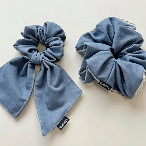 Scrunchies per Capelli Coreani Vintage Effetto Denim Con Fiocco Elegante Blu Elastici per Capelli Donna Accessori Capelli