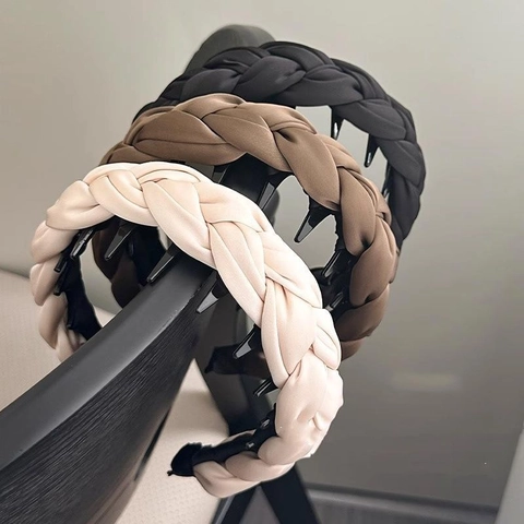 Geflochtenes Satin Breites Stirnband Mit Rutschfesten Zähnen Gepolstert Hochflor Haarring Für Damen Elegantes Haarband