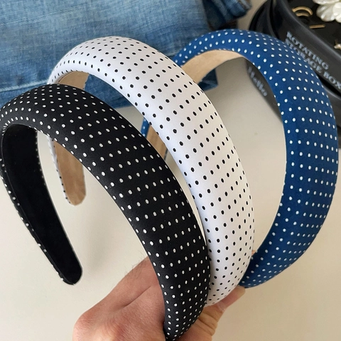 Cerchietto per Capelli in Tessuto a Pois Vintage Retrò Imbottito Effetto Cranio Alto per Donna Accessori Quotidiani