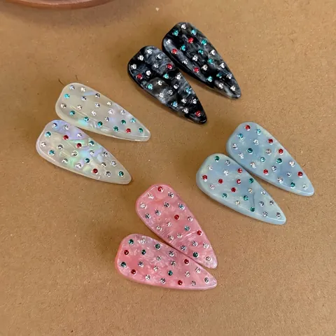 Korean Sweet Colorful Rhinestone Acetate Duckbill Hair Clip For Women Elegant Marble Texture Hair Accessories Hairpin